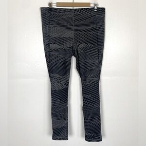 Xersion Fitted Leggings Size XL Downstring Keys Pockets Stripped Women's Gray